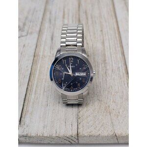 Used Timex Indiglo Silver Tone Expansion Mens Watch 36mm Blue/Silver Cracked